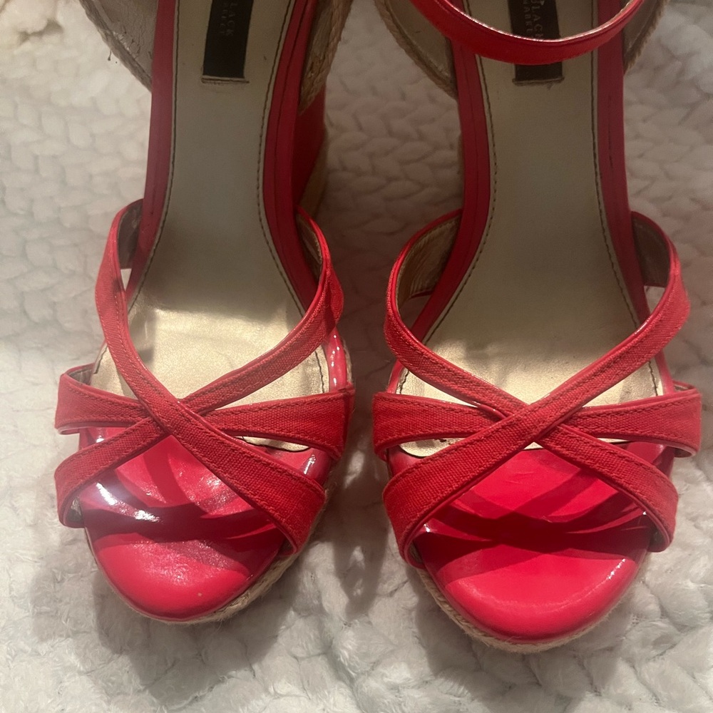 White House Black Market Vibrant Red Wedge Sandals - Picture 2 of 11